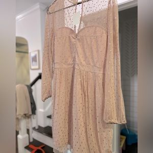 Never worn- blush midi dress. H&M size Large - gold dots